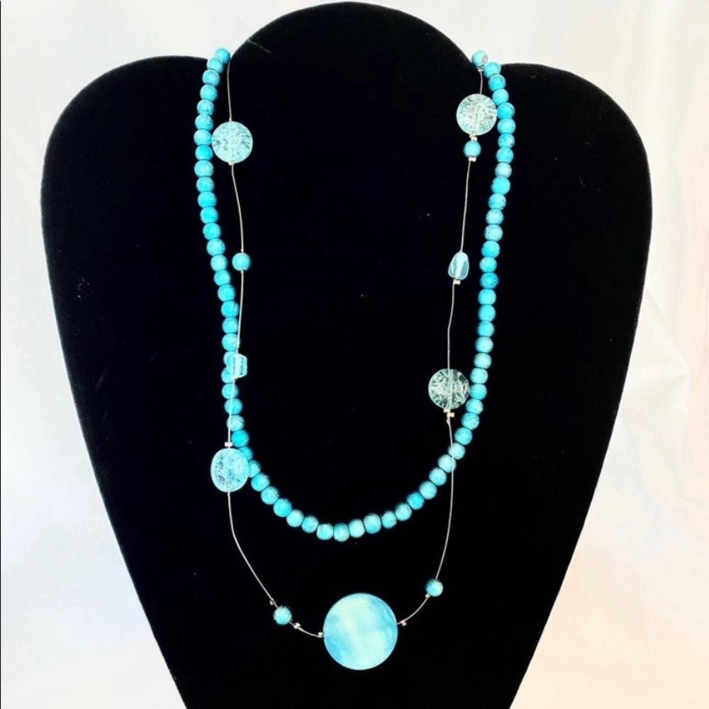 Handmade double strand light blue neck